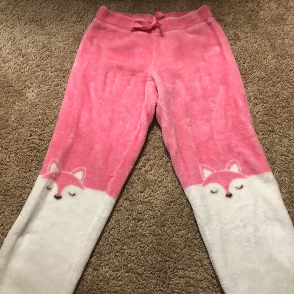 Fuzzy pink and white pj pants